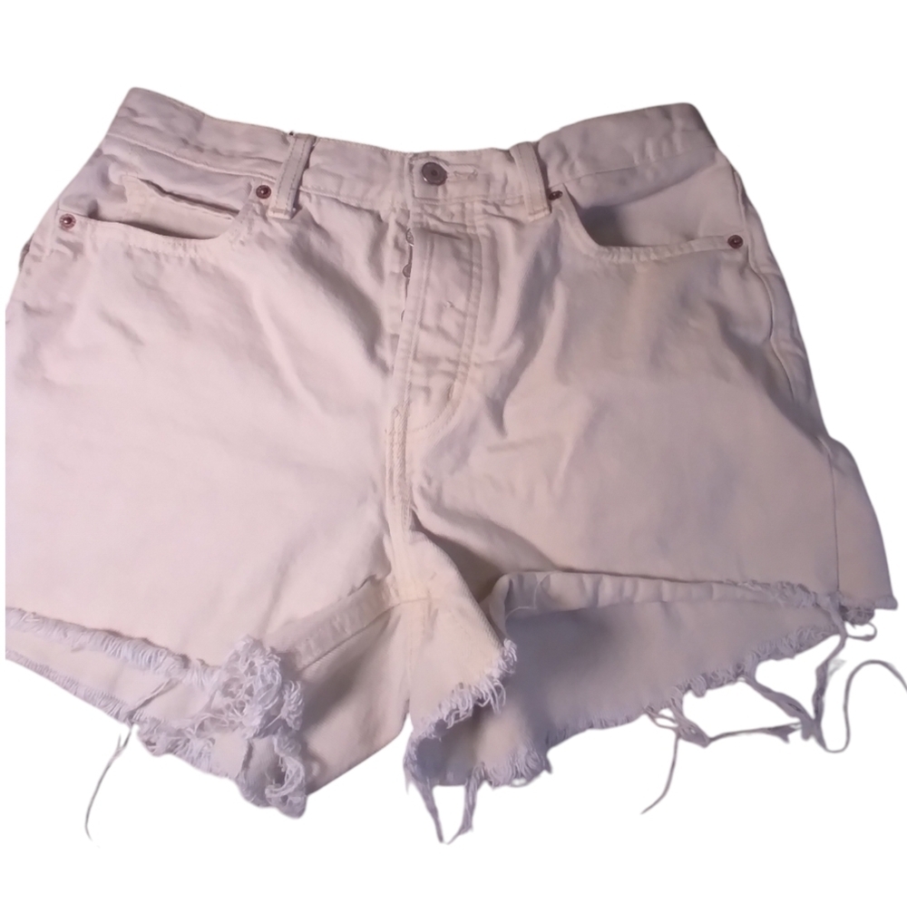 Old navy high rise slouchy straight button fly Women's Cream Denim jean Shorts